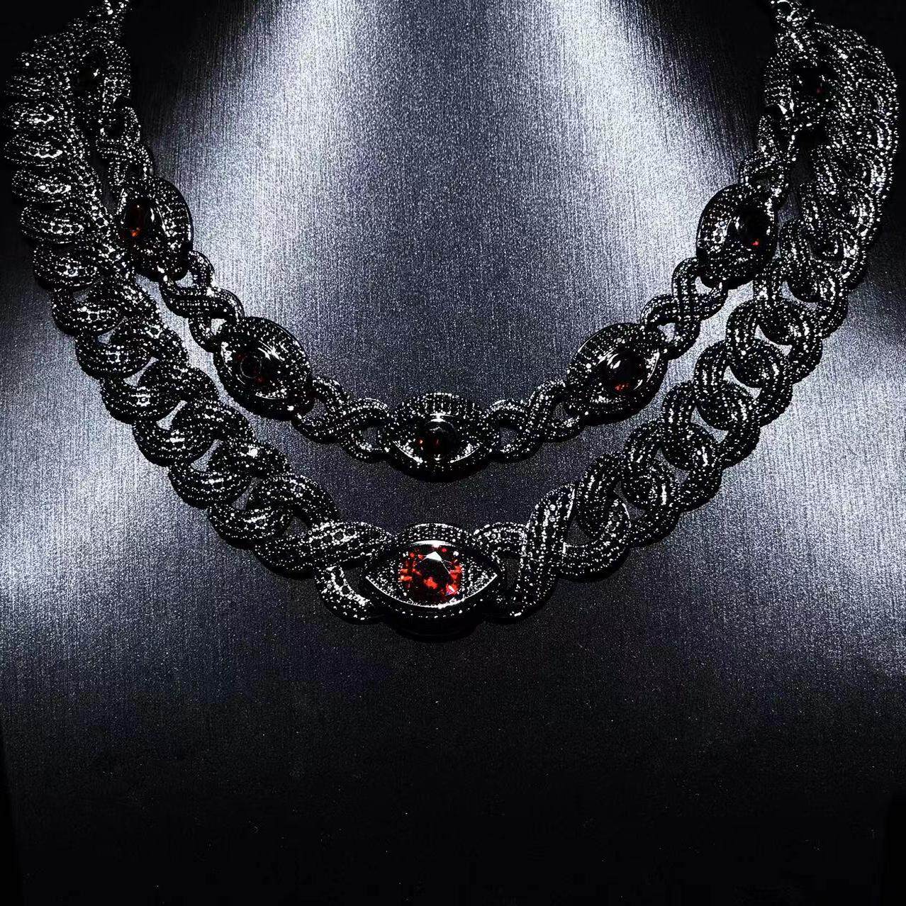 Mr.Blingggggg European and American hip-hop jewelry customized Mobius black and red Leviathan Eye Cuban chain