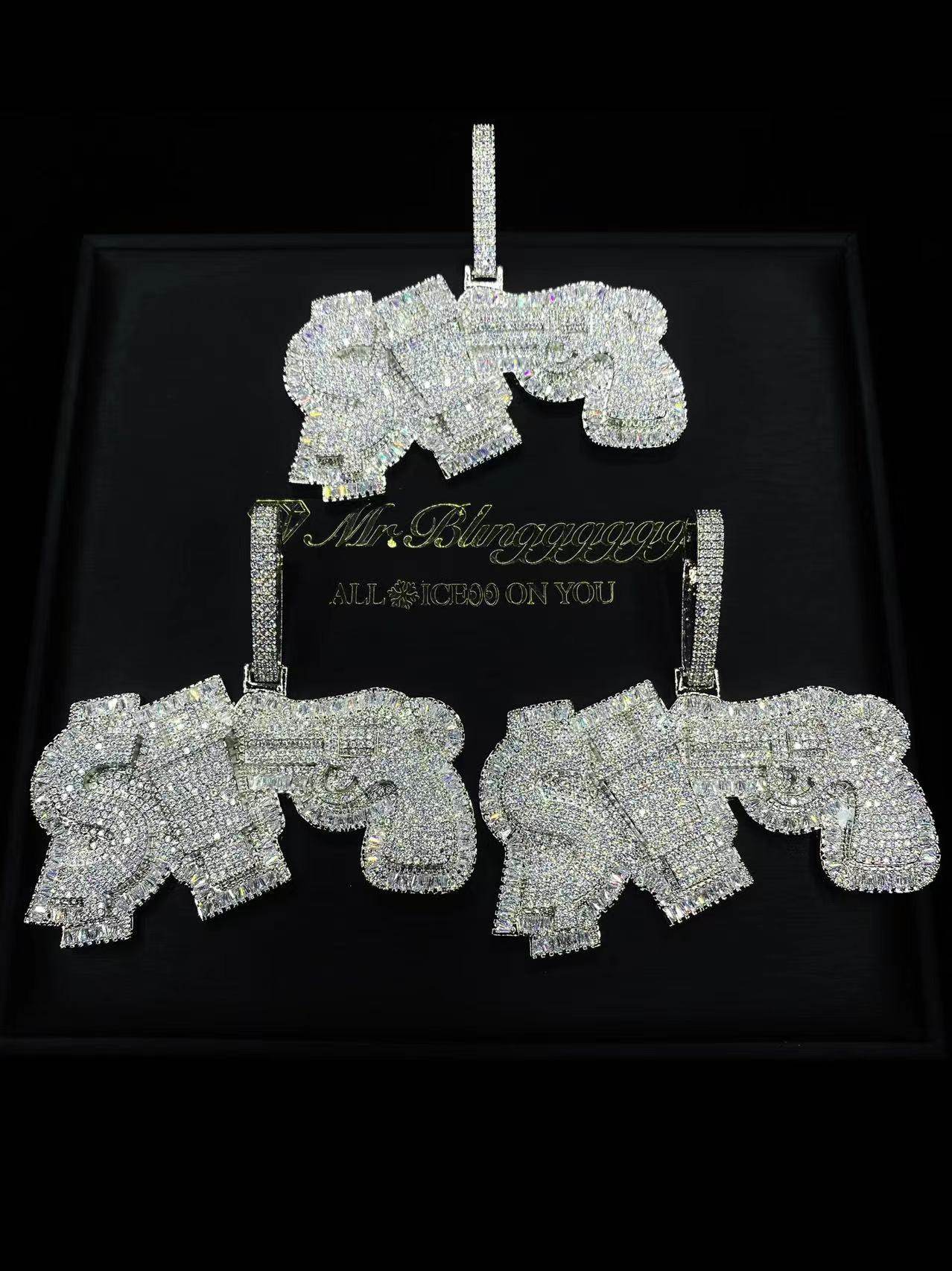 Mr.Blingggggg European and American hip-hop jewelry hoodrich same style mixed inlaid square diamond large pendant