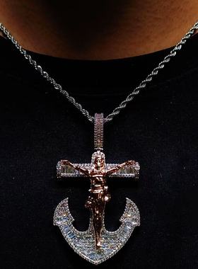 Mr.Bling混色梯方钻船锚嘻哈吊坠