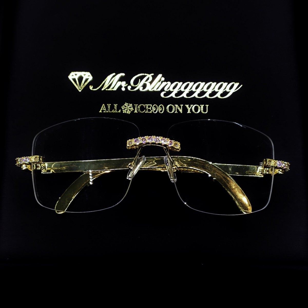 Mr.Blingggggg European and American hip-hop jewelry rapper's same style full diamond temples with diamond rimless glasses and sunglasses