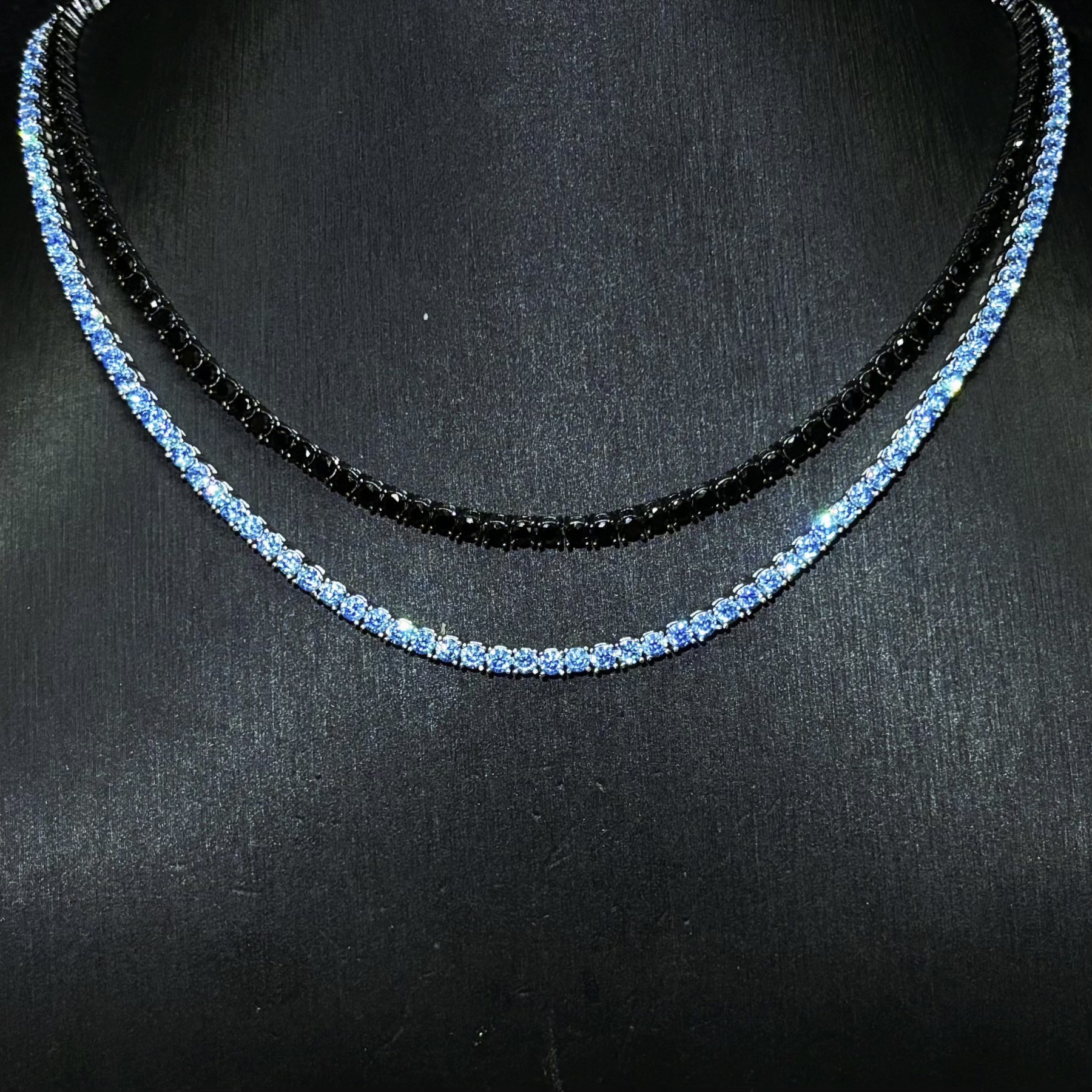 Mr.Blingggggg European and American hip-hop jewelry 3mm navy blue pure black tennis chain can be made in any color