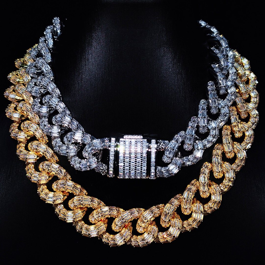 Mr.Blingggggg European and American hip-hop jewelry 20mm square diamond wide version full diamond trendy flash diamond Cuban necklace