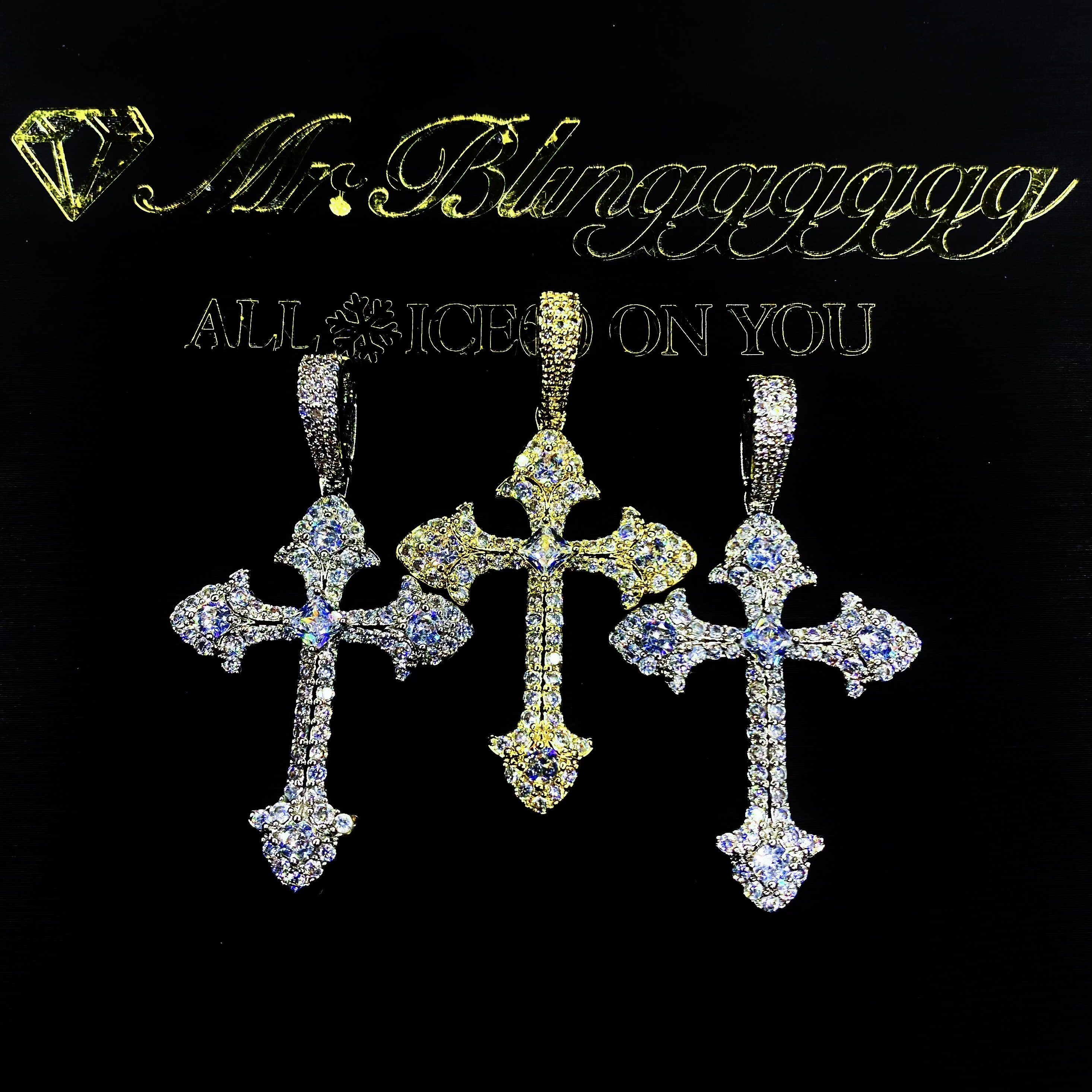 Mr.Blingggggg European and American hip-hop jewelry solid high-quality mixed inlaid diamond cross pendant