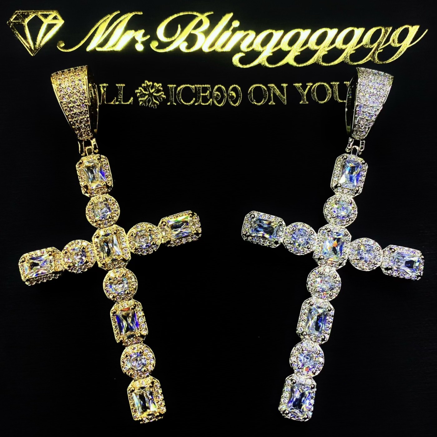Mr.Blingggggg European and American hip-hop jewelry full of diamonds mixed with rock sugar diamonds couple cross pendant