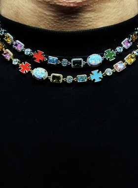 Mr.Bling满钻欧泊珐琅彩宝项链