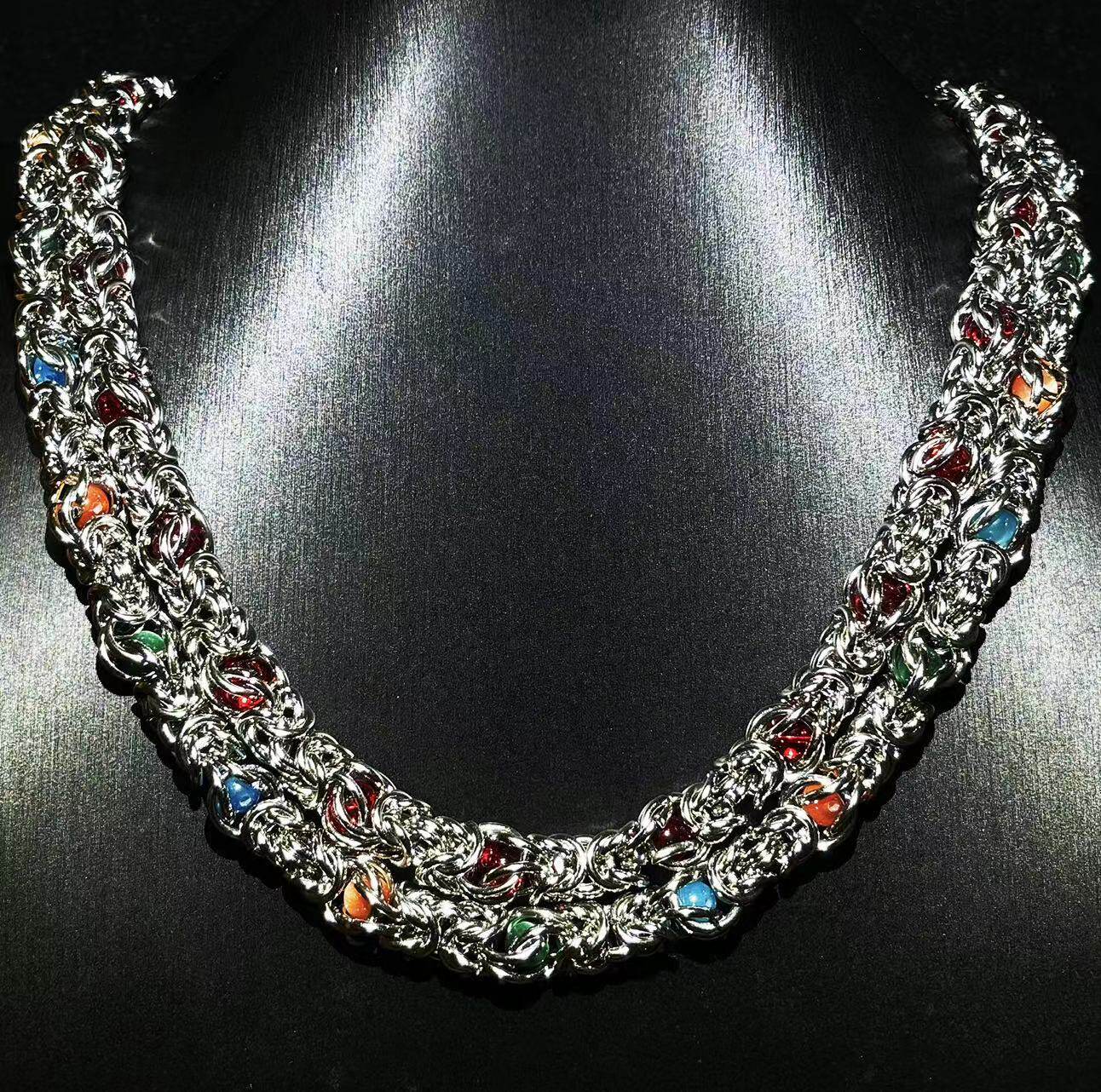 Mr.Blingggggg European and American hip-hop jewelry 11mm stainless steel non-fading couple style natural stone color necklace