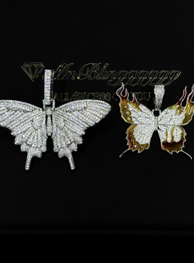 Mr.Bling镶钻珐琅火焰蝴蝶吊坠
