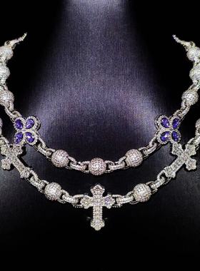 Mr.Bling满钻混镶圆珠十字架项链