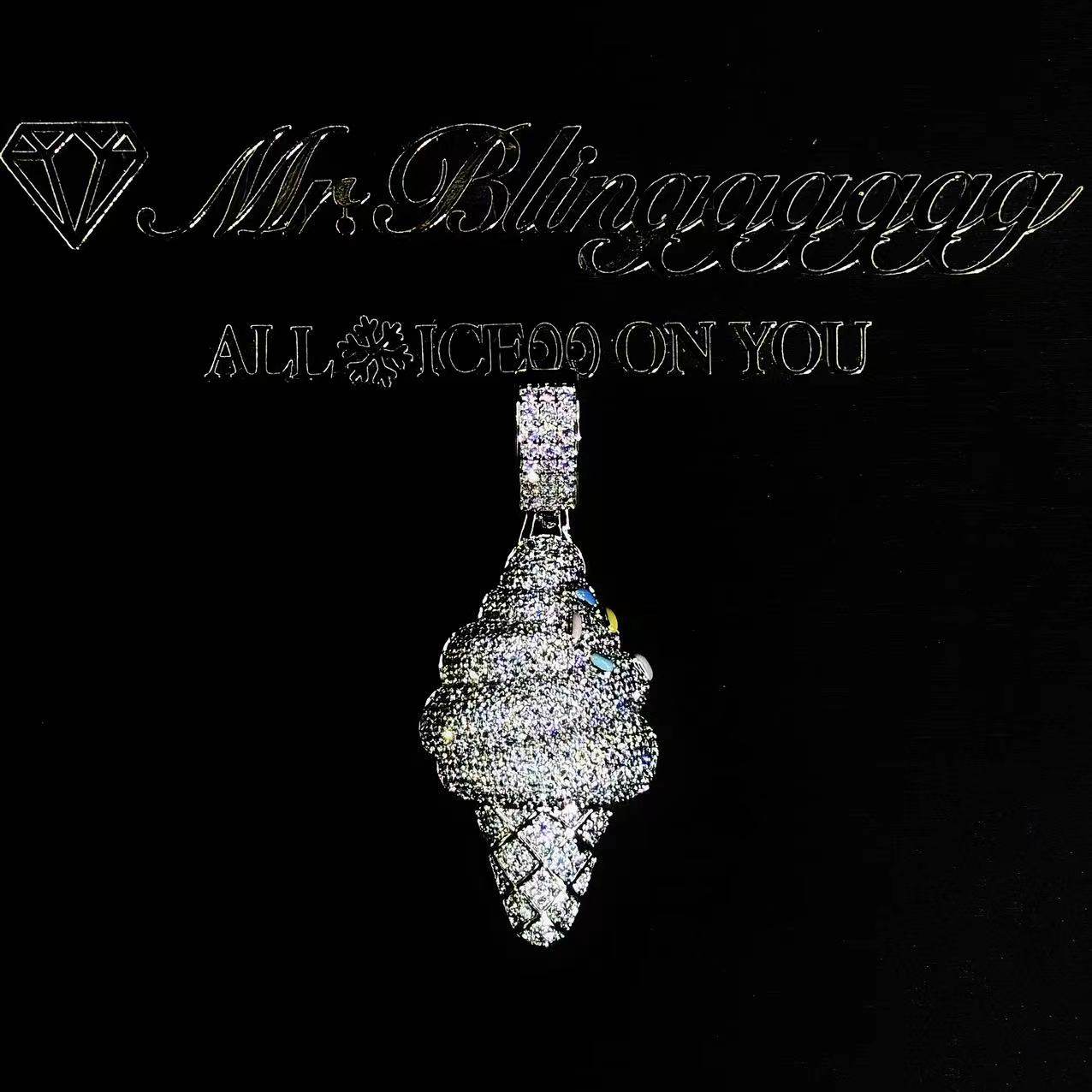 Mr.Blingggggg European and American hip-hop jewelry full diamond small oil dripping enamel painted ice cream cute pendant