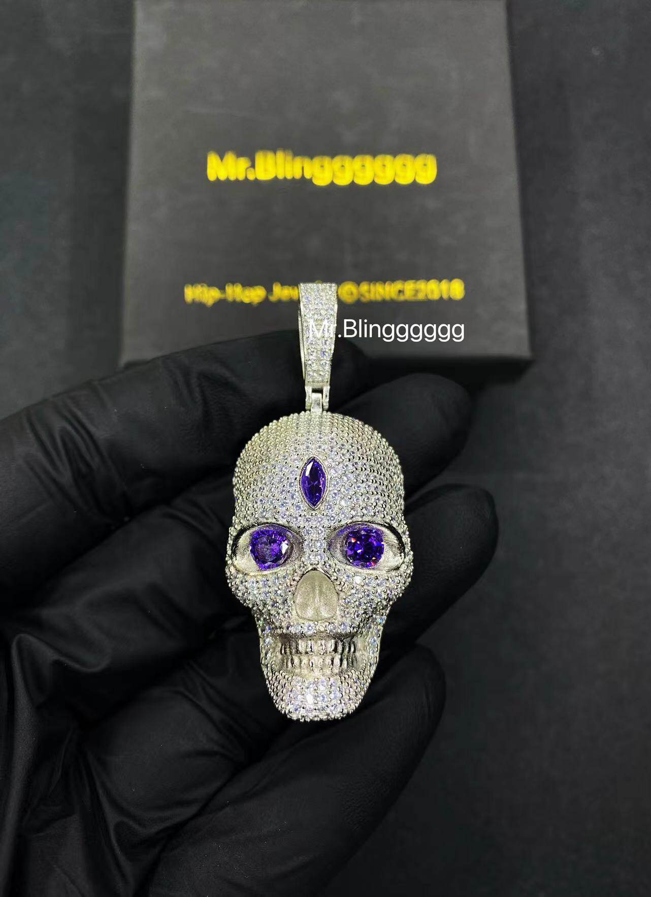 Mr.Blingggggg European and American hip-hop jewelry S925 silver full diamond mixed inlaid three-dimensional skull pendant