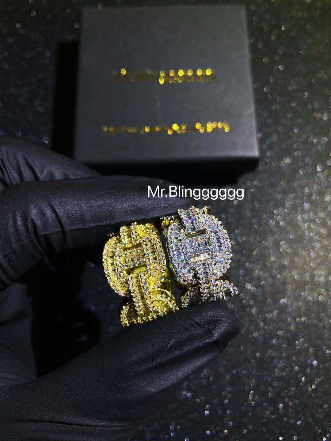 Mr.Blingggggg European and American hip-hop jewelry Ins same style full diamond mixed inlaid square diamond pig nose ring