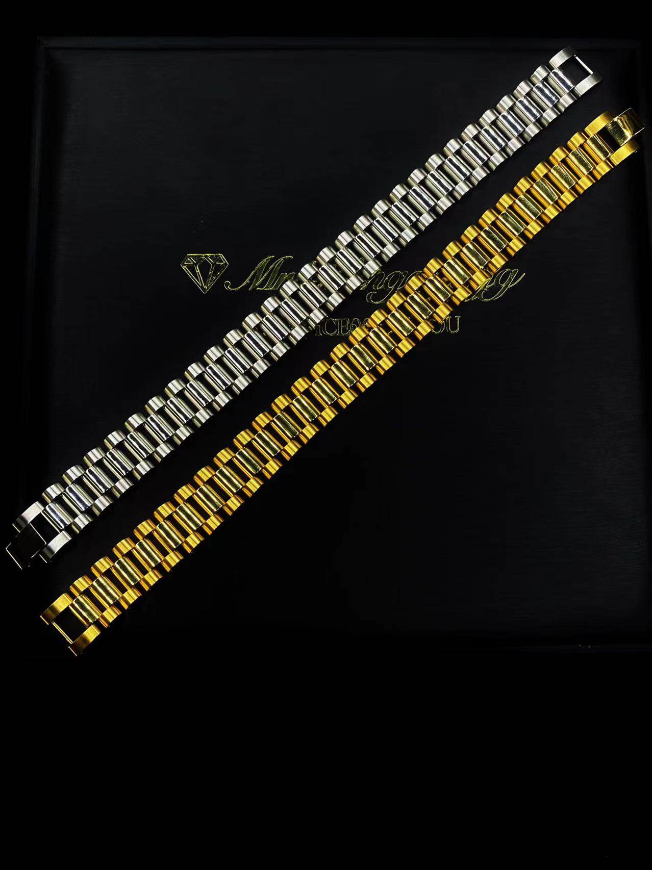 Mr.Blingggggg European and American hip-hop jewelry 15mm stainless steel non-fading watch bracelet adjustable bracelet