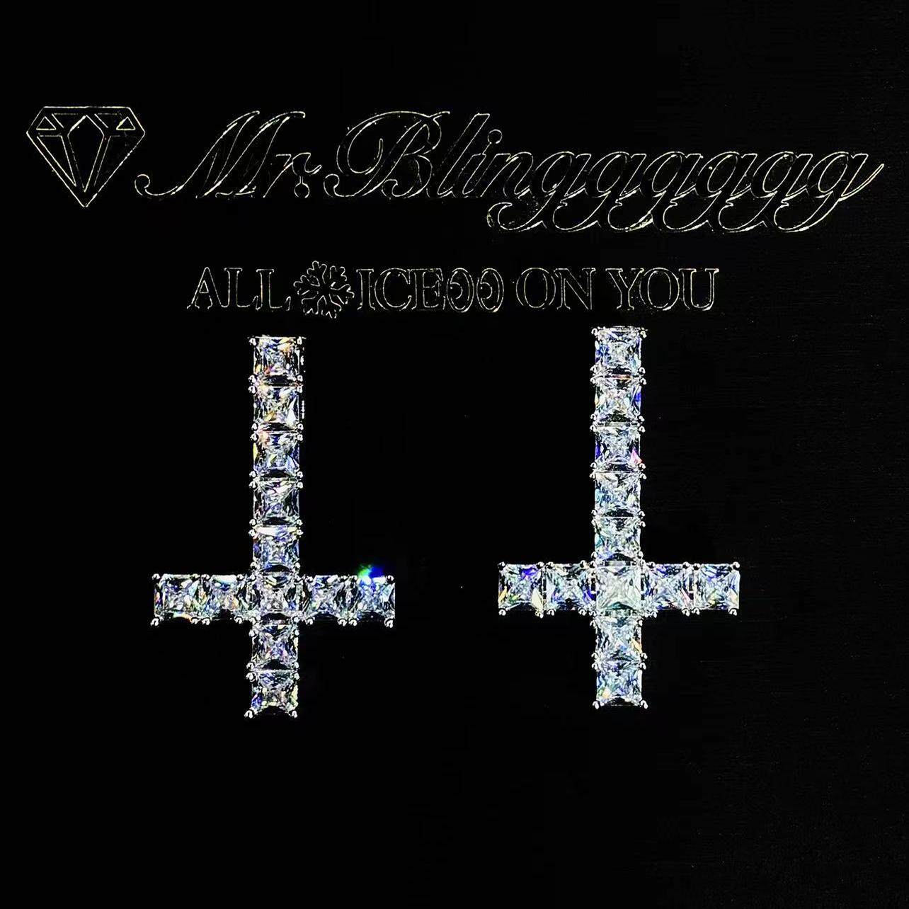 Mr.Blingggggg European and American hip-hop jewelry PLAYBOI CARTI brand reverse cross square diamond pendant