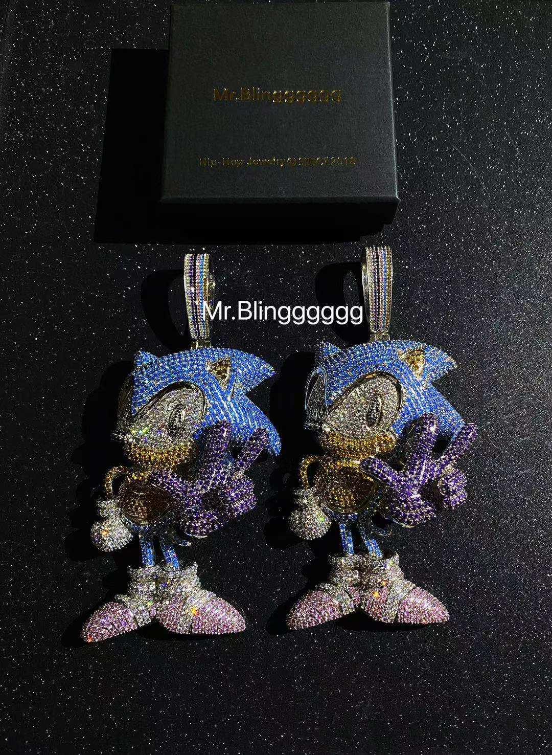 Mr.Blingggggg European and American hip-hop jewelry full of diamonds, extra large colored diamond Sonic pendant
