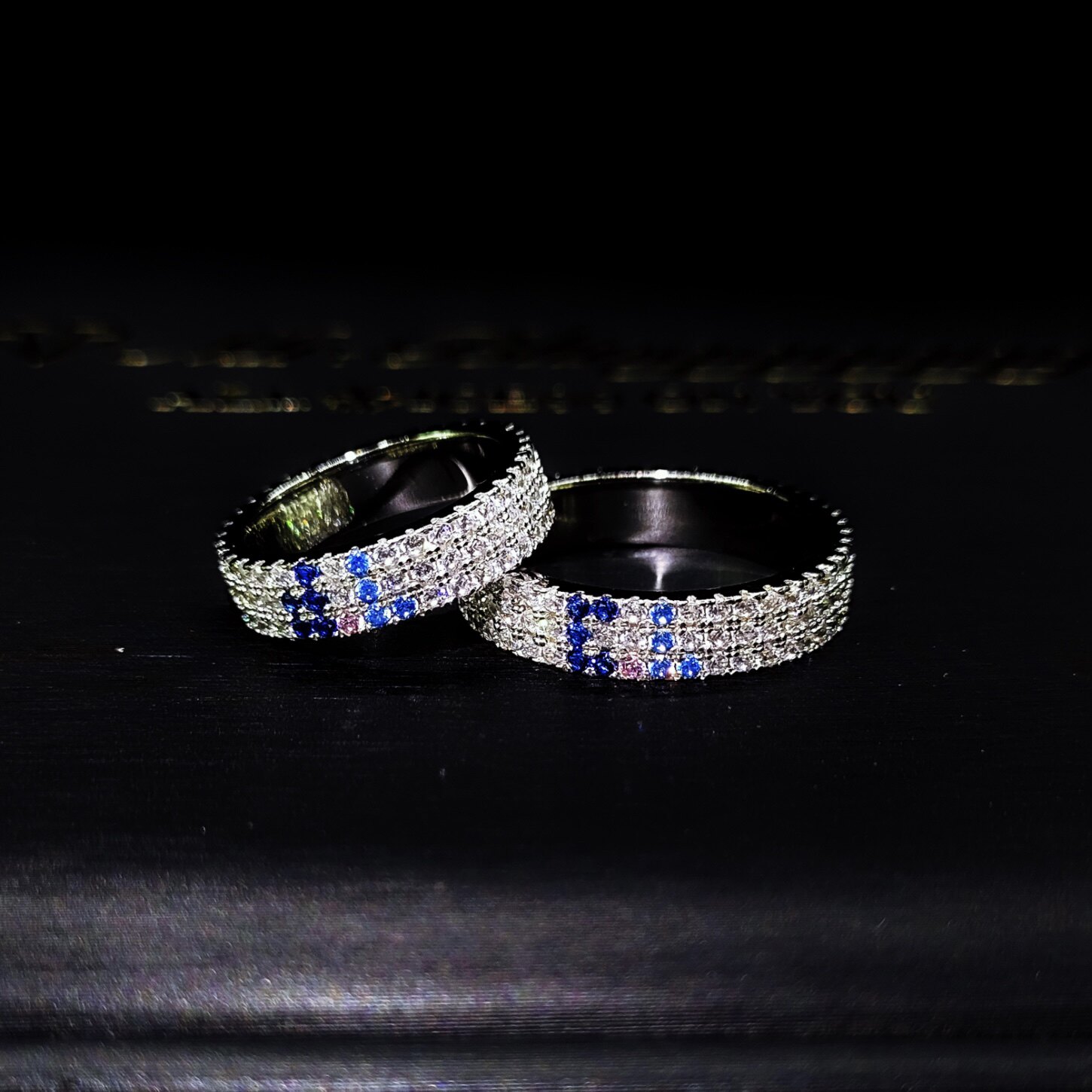 Mr.Blingggggg European and American hip-hop jewelry S925 silver full diamond custom color diamond letter couple ring
