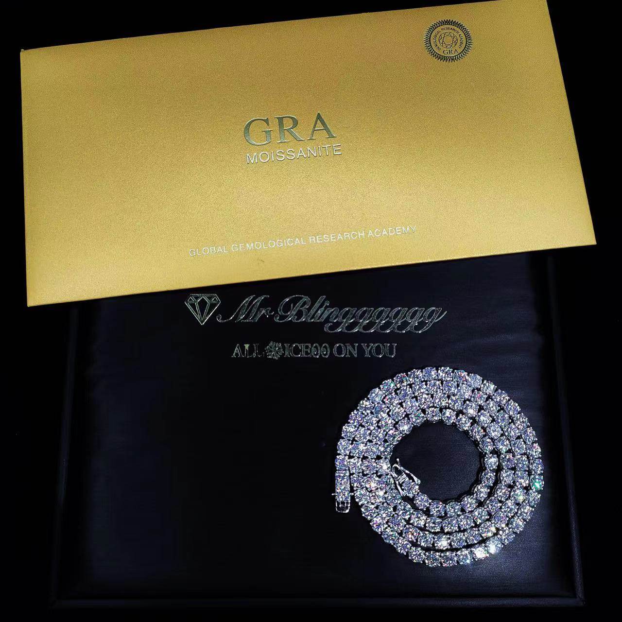 Mr.Blingggggg European and American hip-hop jewelry 925 silver moissanite 50 points D color VVS1 diamond tennis chain