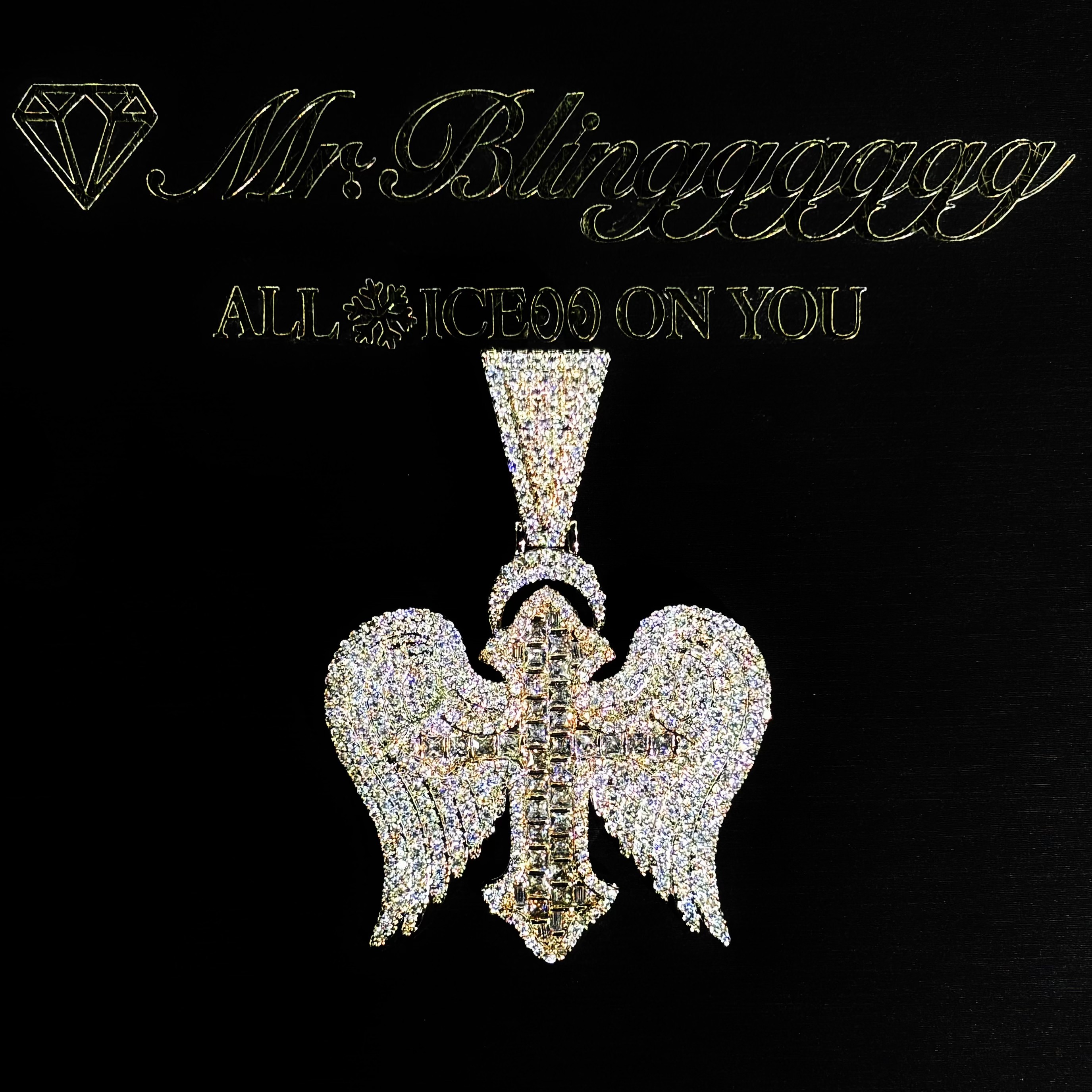 Mr.Blingggggg European and American hip-hop jewelry, square diamond, versatile mixed color angel cross pendant for couples