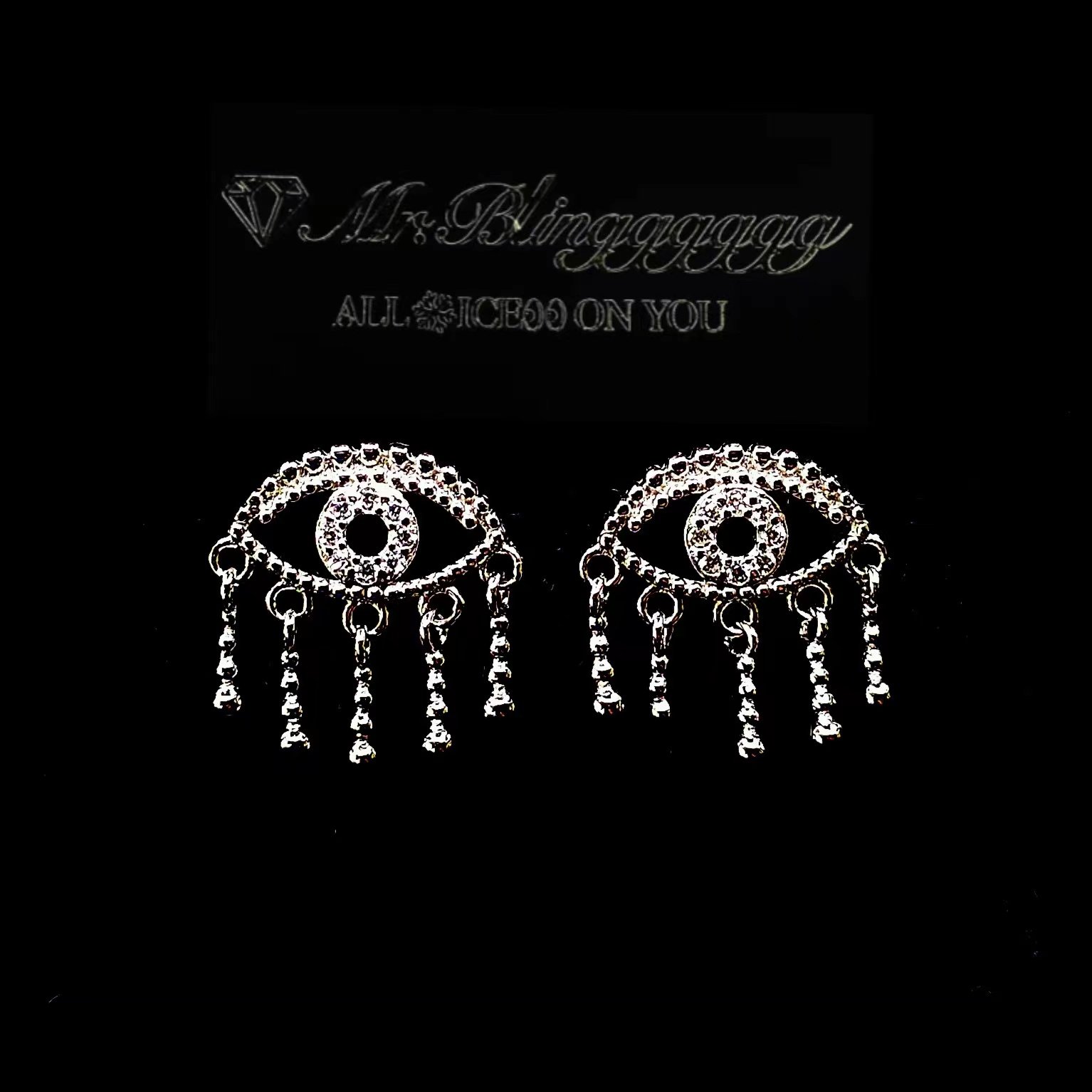 Mr.Blingggggg European and American hip-hop jewelry Diamond-encrusted All-Seeing Eye Eye of Horus Tassel Earrings