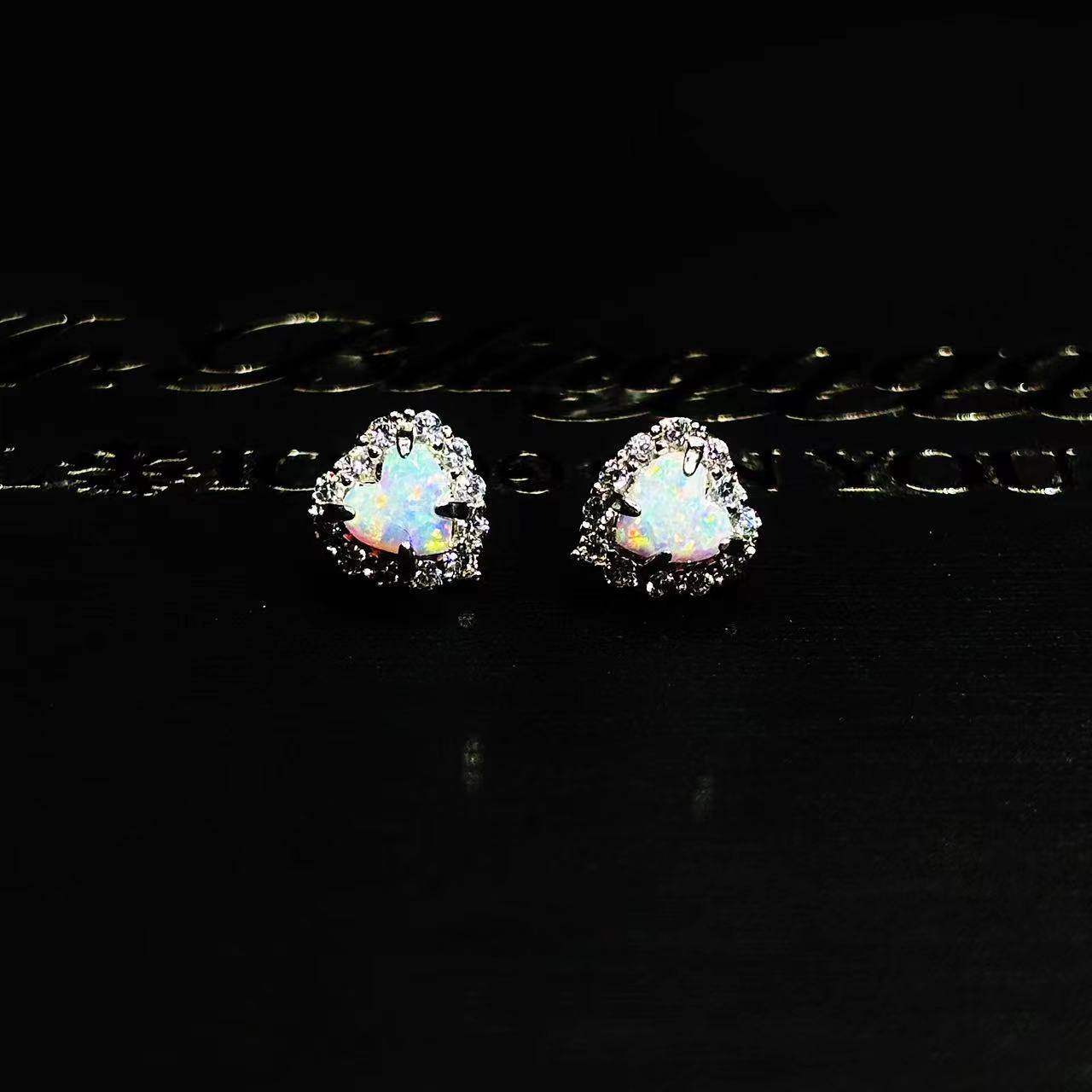Mr.Blingggggg European and American hip-hop jewelry 925 silver diamond couple style colorful opal love earrings