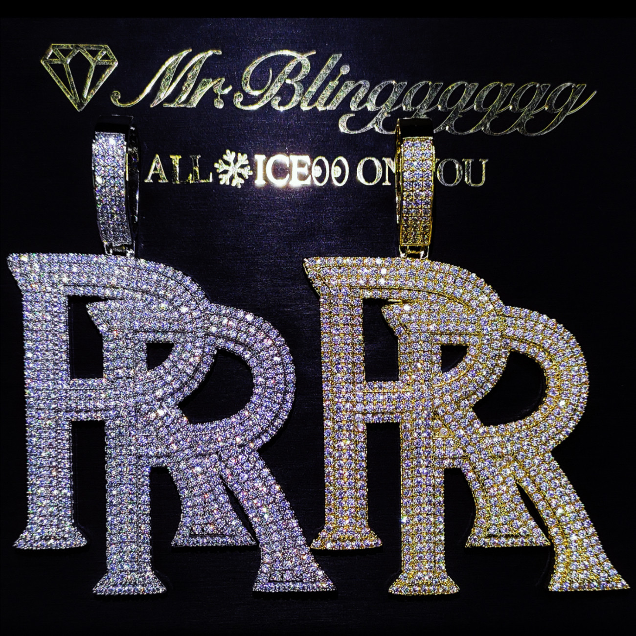 Mr.Blingggggg European and American hip-hop jewelry roddy ricch same style full diamond double R letter pendant