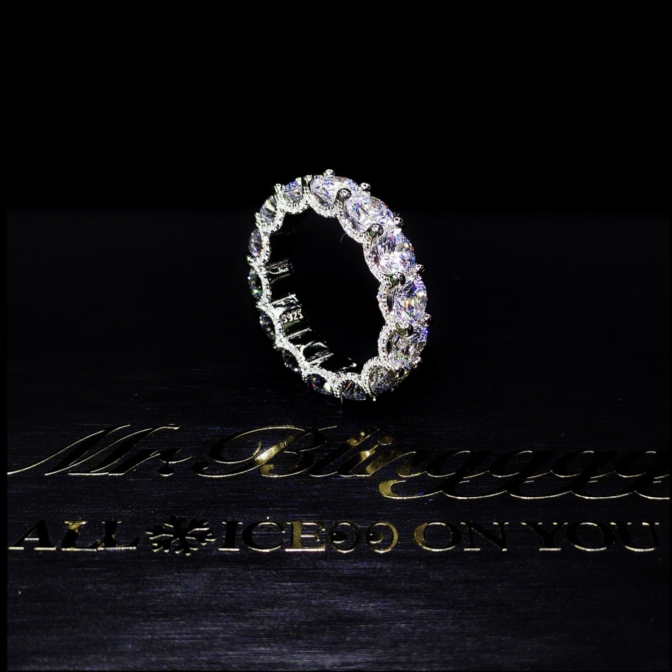 Mr. Blingggggg European and American hip-hop jewelry 925 silver single row diamond super flash couple ring with full diamonds on the side