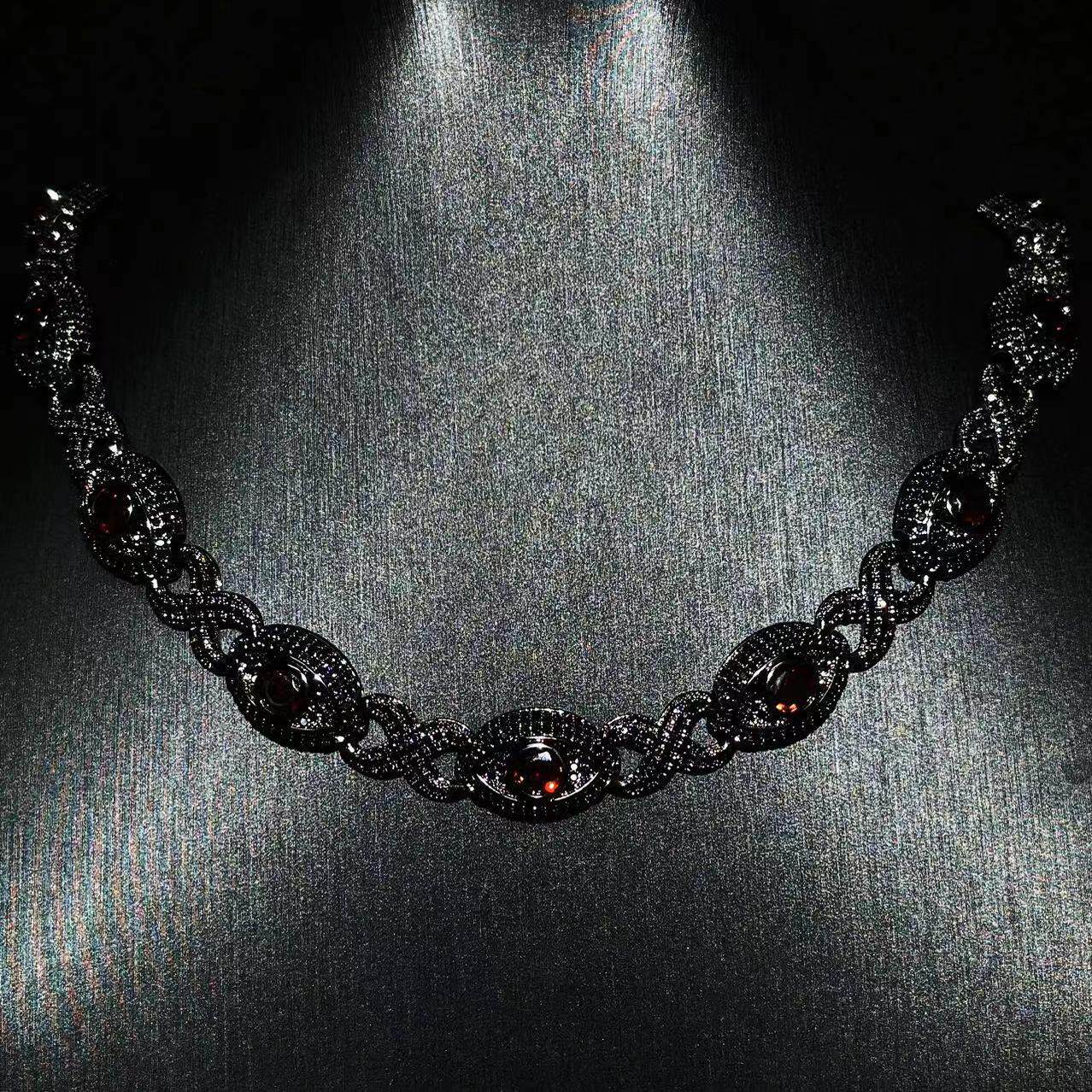 Mr.Blingggggg European and American hip-hop jewelry customized black and red color all-seeing eye Mobius Cuban chain