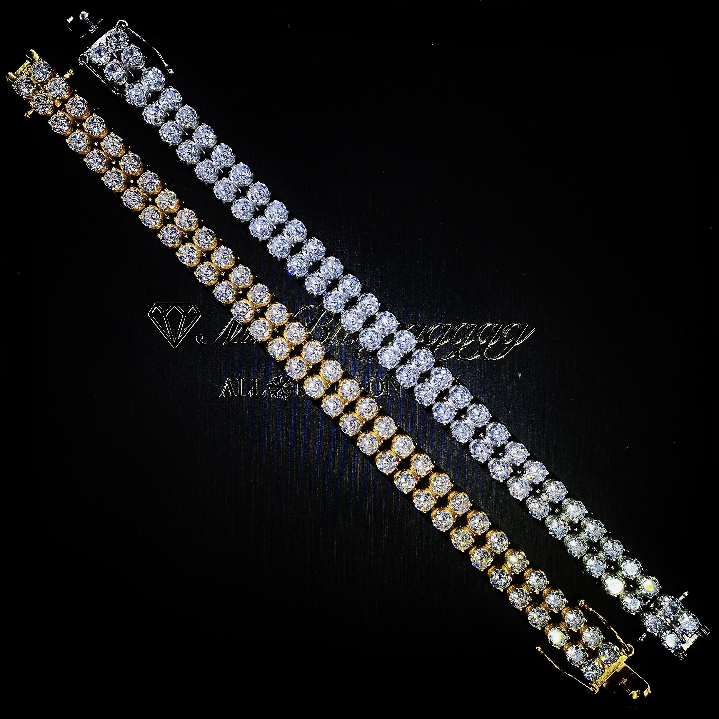 Mr.Blingggggg European and American hip-hop jewelry 12mm double row diamond super flash and non-fading diamond bracelet for couples