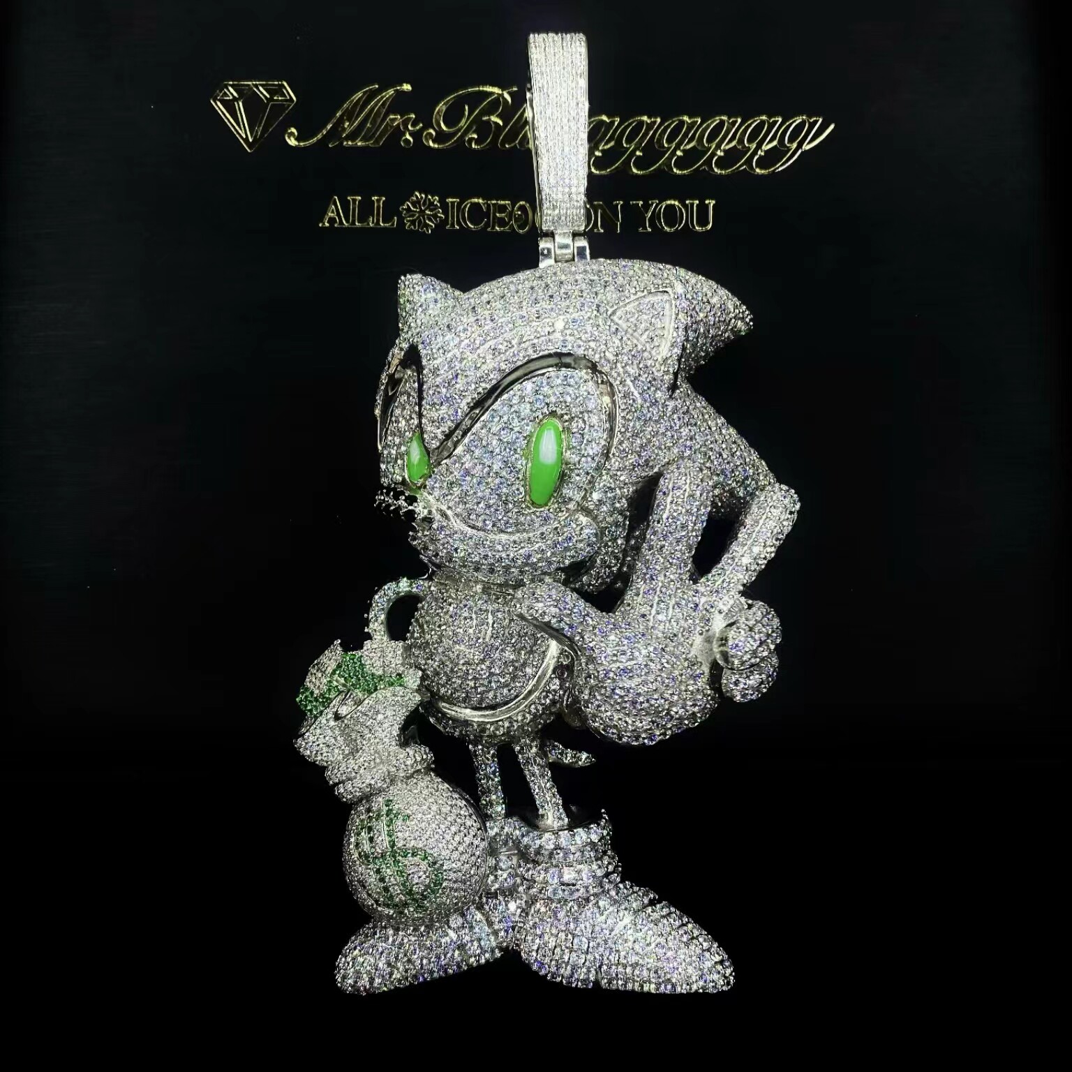 Mr.Blinggggg European and American hip-hop jewelry privately customized oil-dropping eyes white money bag Sonic pendant