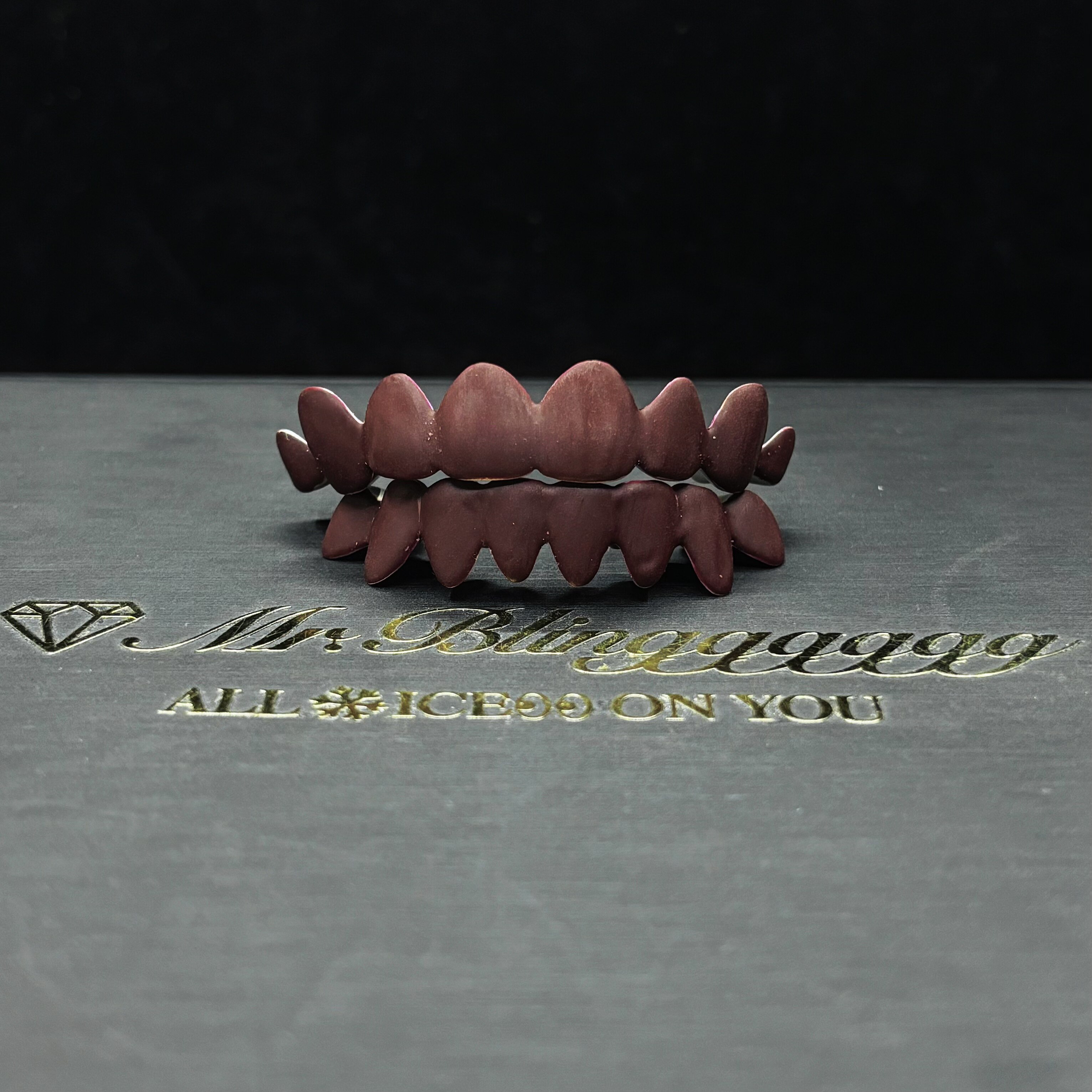 Mr.Blingggggg European and American hip-hop jewelry privately customized 925 silver burgundy frosted enamel Grillz