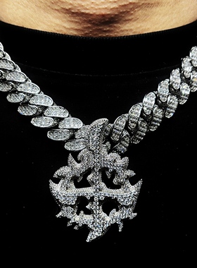 梯方钻侧面满镶嵌安全扣古巴链