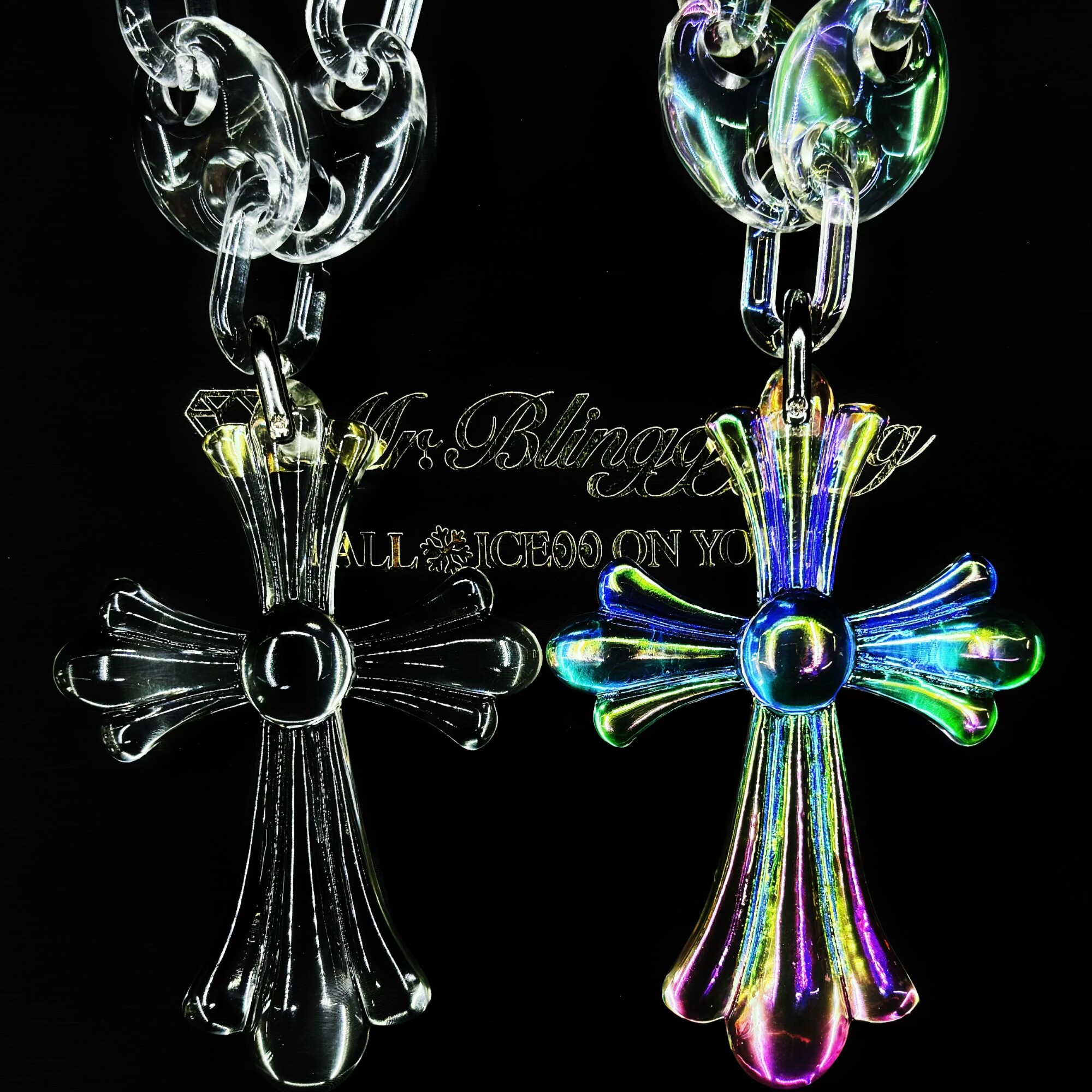 Mr.Blingggggg European and American hip-hop jewelry Unisex colorful transparent acrylic cross necklace