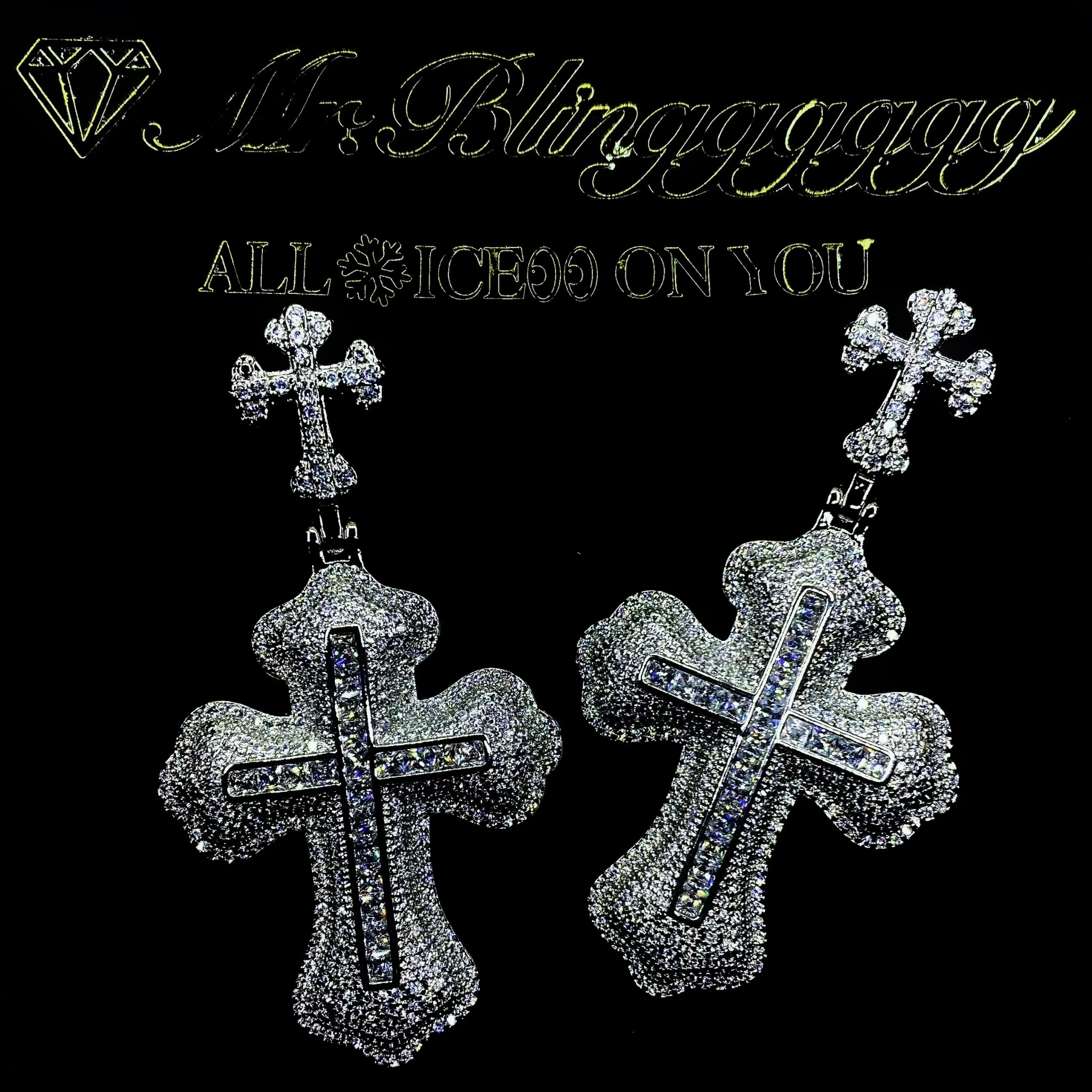 Mr.Blingggggg European and American hip-hop jewelry Mixed square diamond Young Thug cross pendant