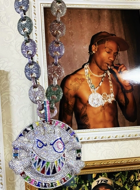 travisscott同款镶钻骷髅吊坠