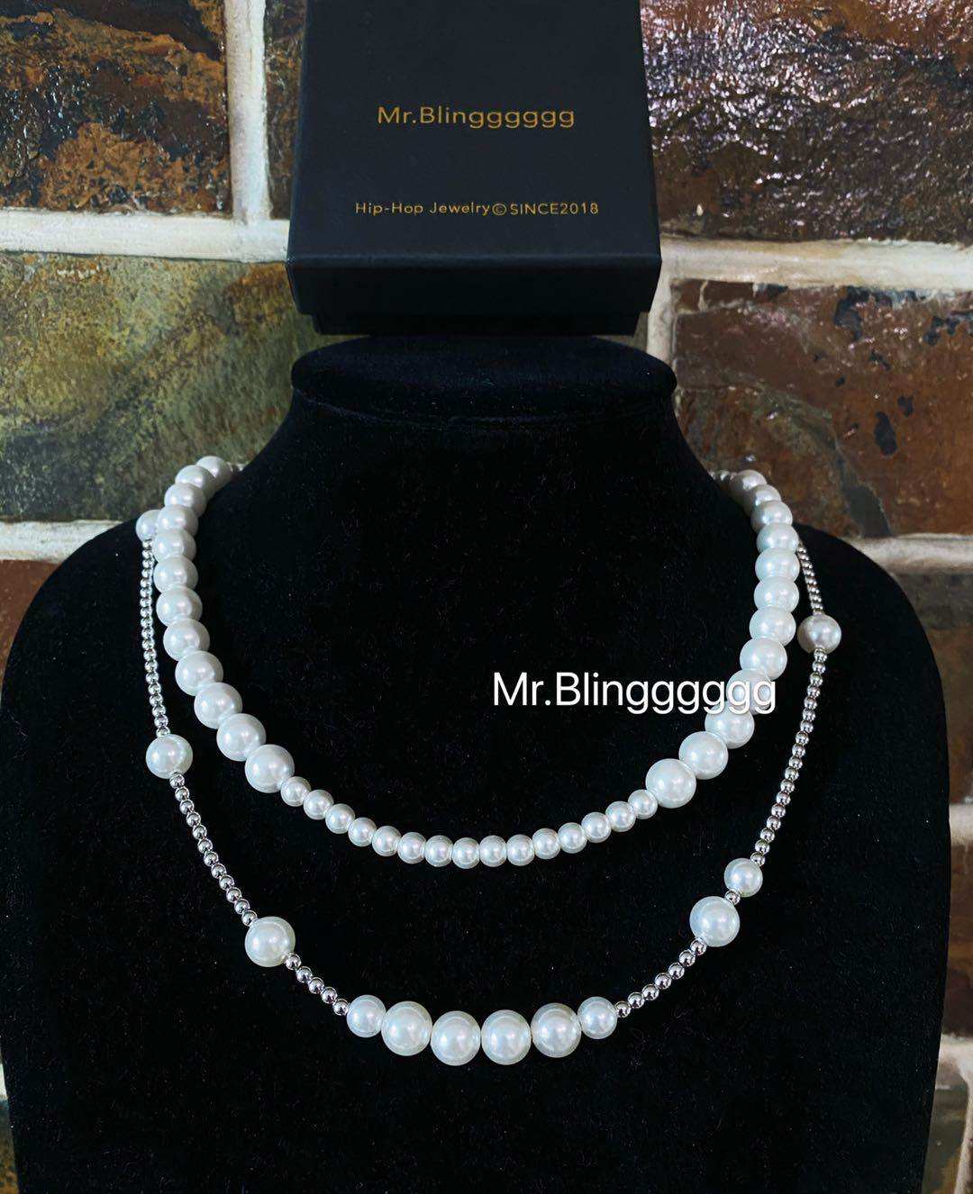 Mr.Blingggggg European and American hip-hop jewelry ins same style non-fading simple hip-hop rap pearl necklace