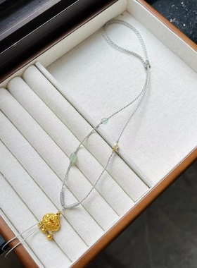 手工编织高级灰搭挂绳平安扣翡翠佛公绿松金吊坠和田玉项链绳细款