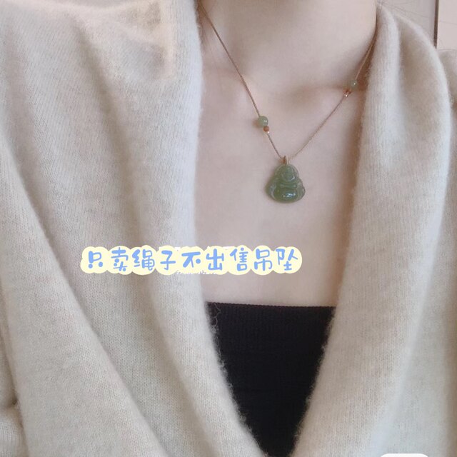 High-end hanging Hetian Jade Qingshui Buddha male lock bag safety buckle pendant thin necklace rope female adjustable simple and versatile