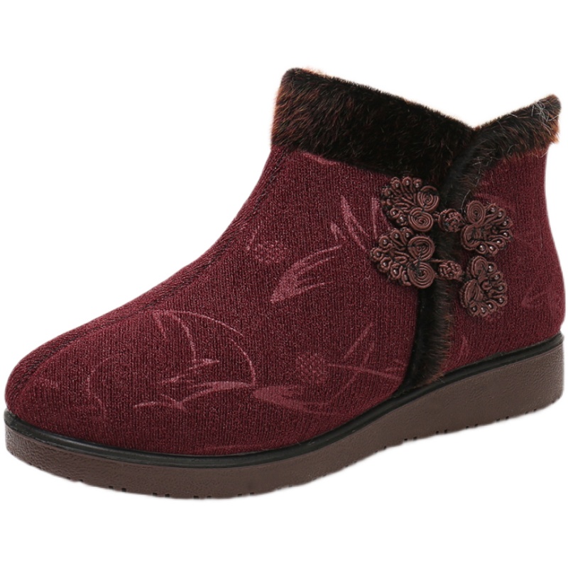 冬季老北京布鞋女加厚保暖纯羊毛妈妈棉鞋防滑软底中老年奶奶棉靴 - 图3