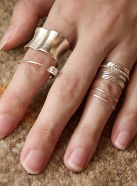 moi iom小众原创设计全手工定制925银波点肌理多圈组合套戒