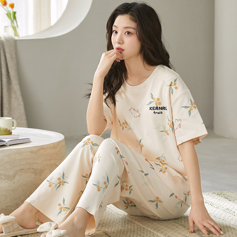 夏季短袖睡衣套装自带胸垫一体女家居服春秋天大码学生可外穿长裤,淘宝优惠券,粉丝福利购,淘宝优惠卷