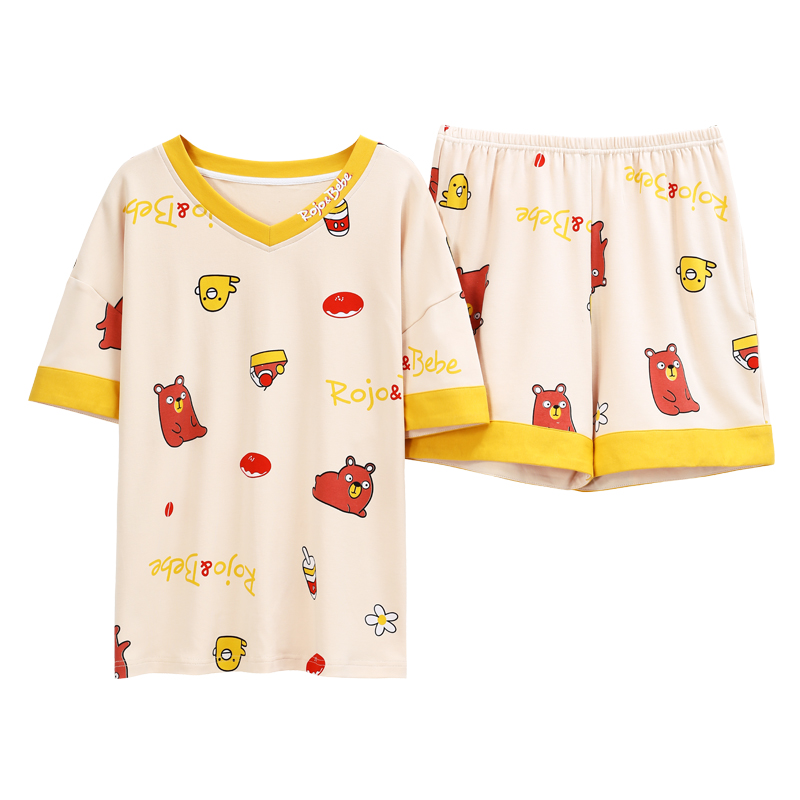 依尚品缘睡衣夏季女士睡衣纯棉家居服薄款韩版可爱公主风短袖两件套装春秋冬女3
