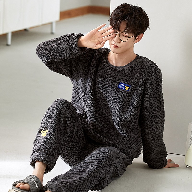秋冬季男士法兰绒保暖睡衣套装珊瑚绒加绒加厚家居服春天可外穿,淘宝优惠券,粉丝福利购,淘宝优惠卷