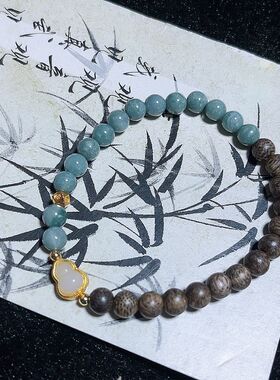 天然蓝水翡翠搭配木头手串