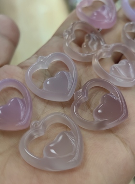 精致玛瑙爱心项坠粉色紫色