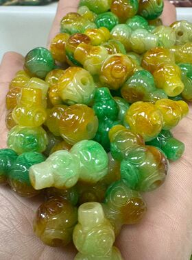 石英岩精工雕刻绿色葫芦散珠