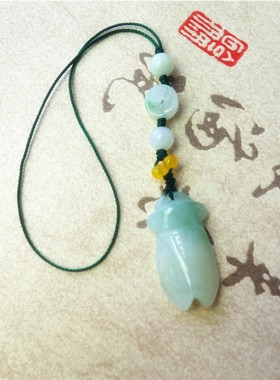 叶子玉手机链钥匙扣挂件A货翡翠