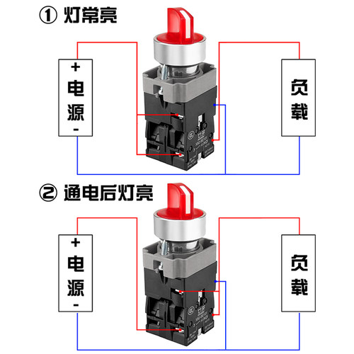 带灯旋钮开关XB2-BK12361二档三档自锁 be101C102 常开24V 220V绿 - 图2