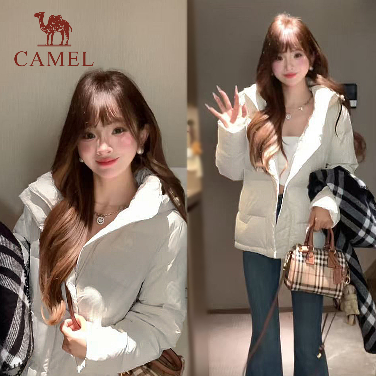 骆驼运动羽绒服女冬季鸭绒加厚防风连帽外套保暖黑色短款面包服,淘宝优惠券,粉丝福利购,淘宝优惠卷