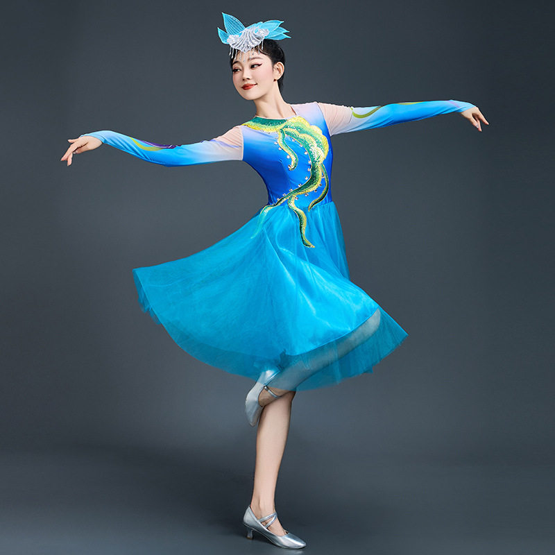 我爱你中国现代舞蹈表演出比赛女连衣短裙广场舞蓬蓬裙开场舞服装,淘宝优惠券,粉丝福利购,淘宝优惠卷