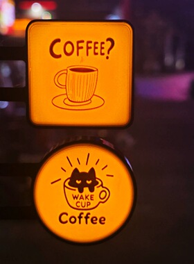 氛围咖啡角侧吸灯牌亮灯冰箱贴coffee磁吸装饰微缩发光灯箱展示贴