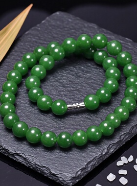 青玉圆珠项链 6/8/10/12mm玉珠可选 经典款碧绿色毛衣链 碧玉平替